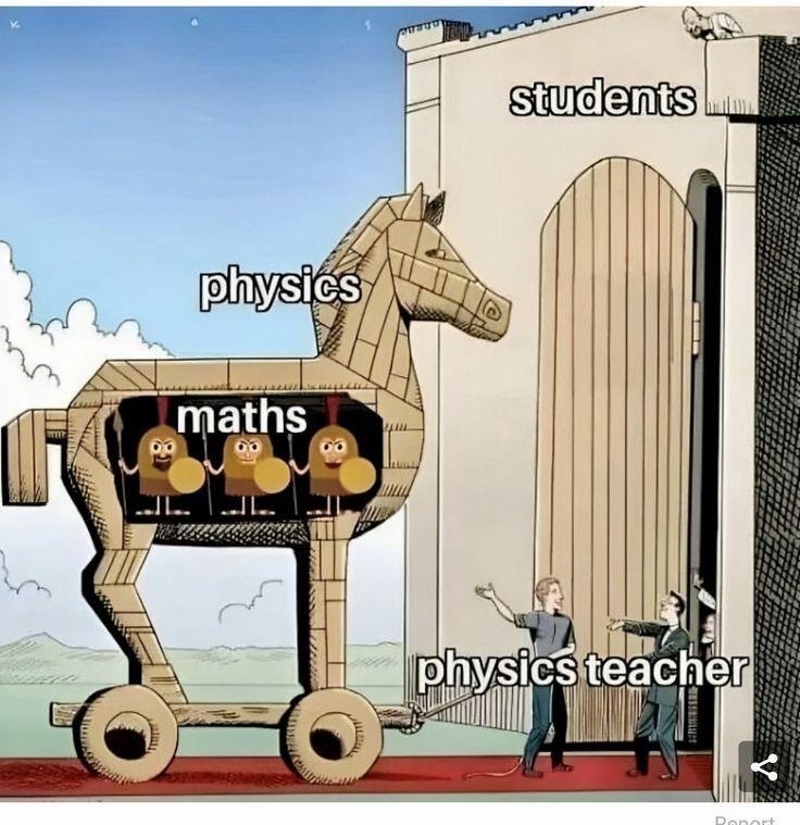 Physics students and their teacher communicating in pure chaos - meme