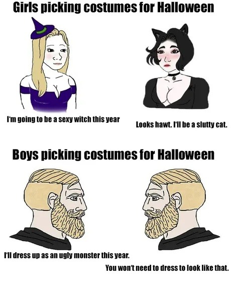 Girls on Halloween vs boys on Halloween, chaos unlocked - meme