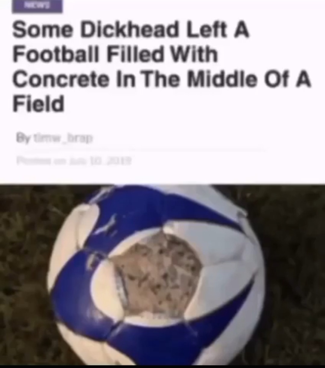 Un cara pinga dejó una pelota llena de concreto en medio de un parque - meme