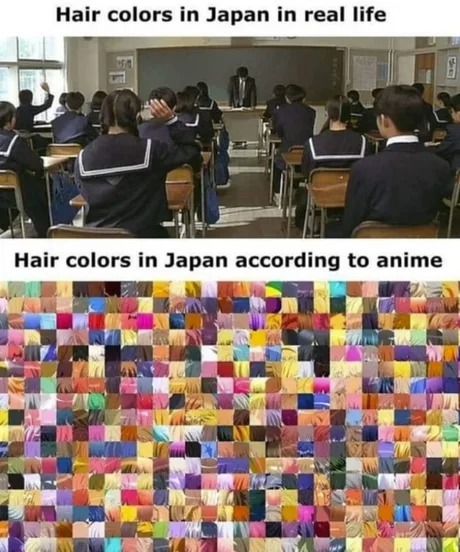 Hair colors in Japan according to anime - meme