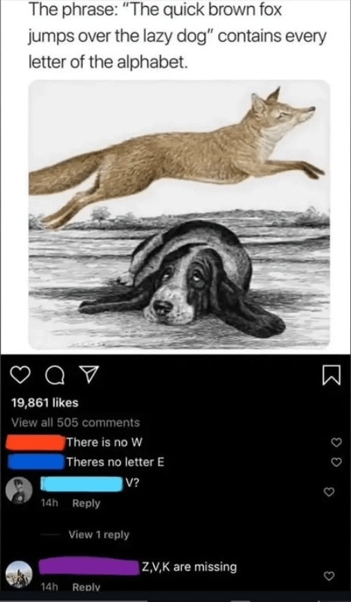 Everyone suddenly forgets the alphabet mid-argument - meme