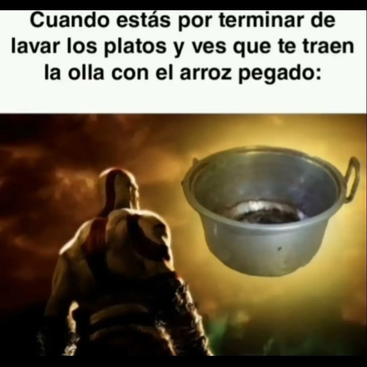 Terminando de lavar y aparece la olla del arroz pegado - meme