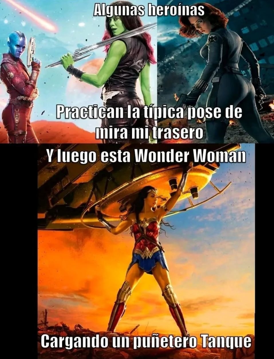 Wonder Woman cargando con termotanques - meme