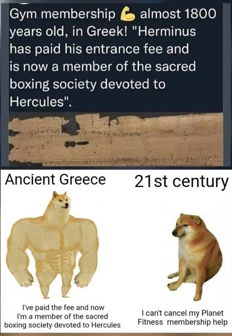 Ancient Greece gym membership - meme