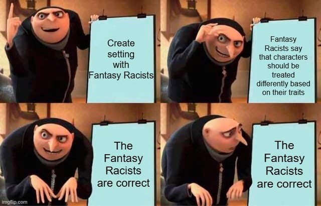 Fantasy debates turn strange when race and magic meet - meme