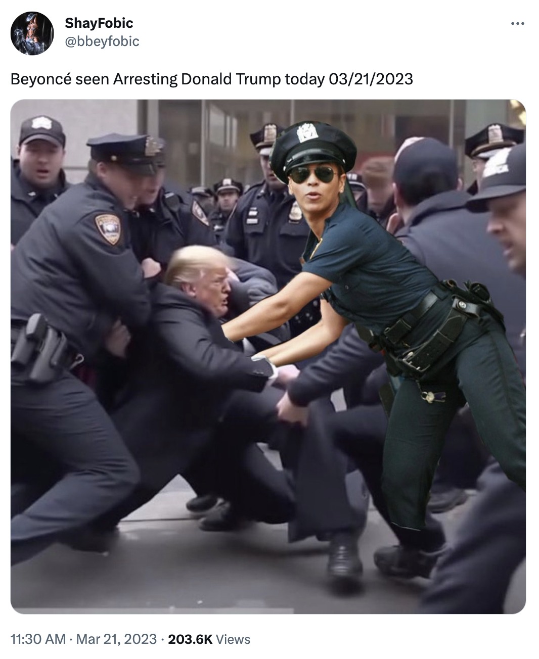 Beyonce arresting Trump last month - meme