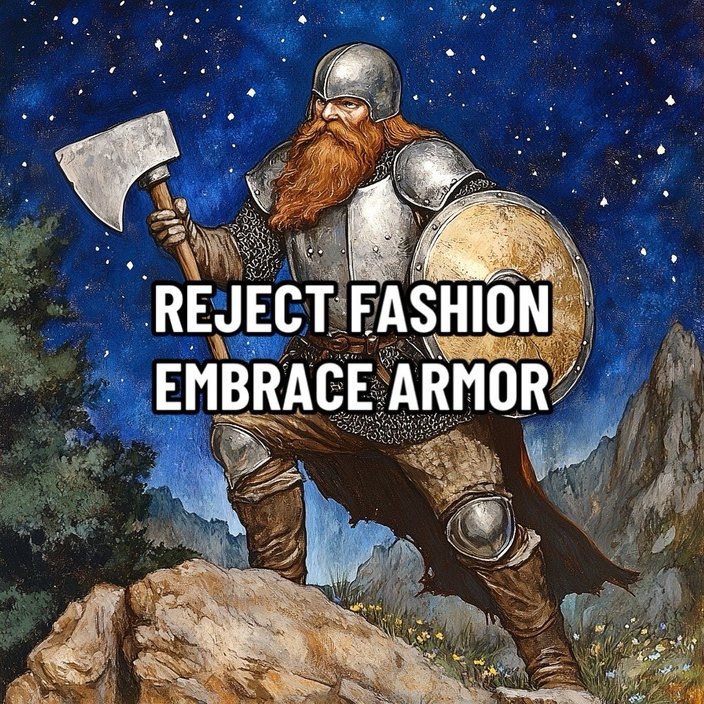 Reject fashion, embrace armor - meme