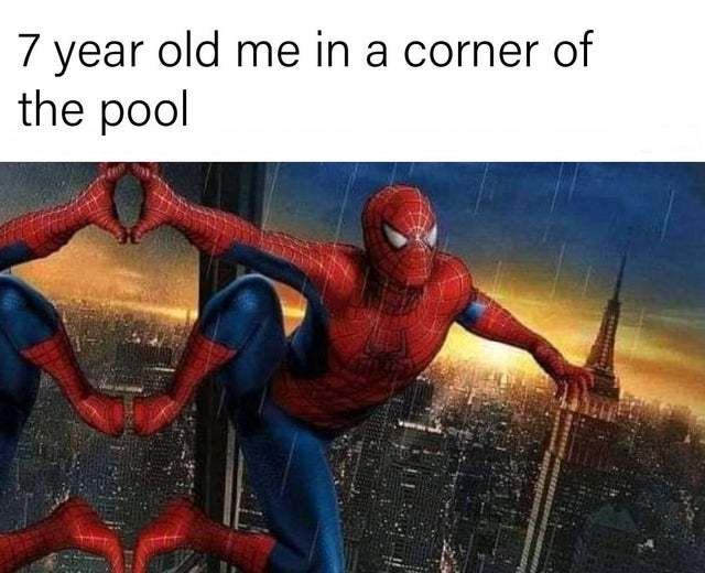 7 year old me in the corner of the pool - meme