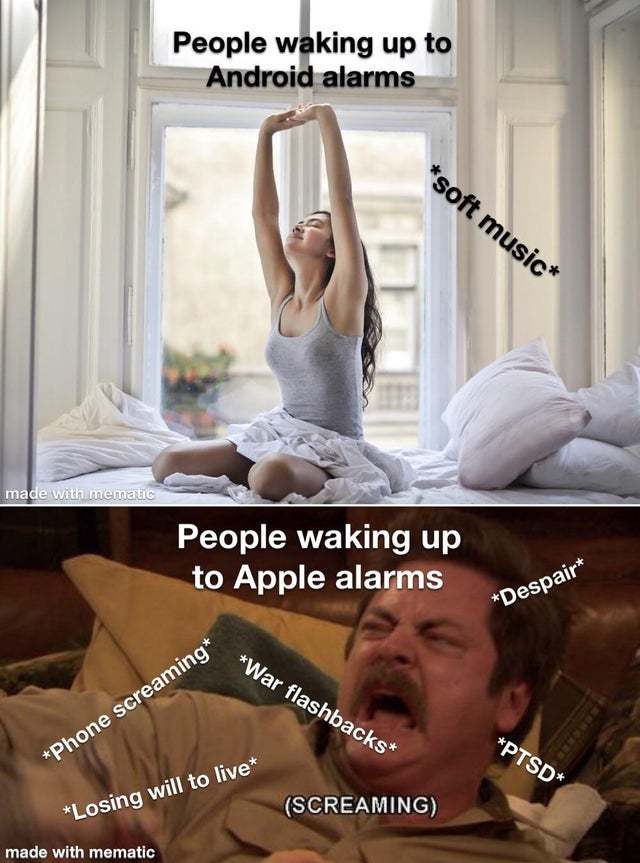 Android vs iOS alarm - meme