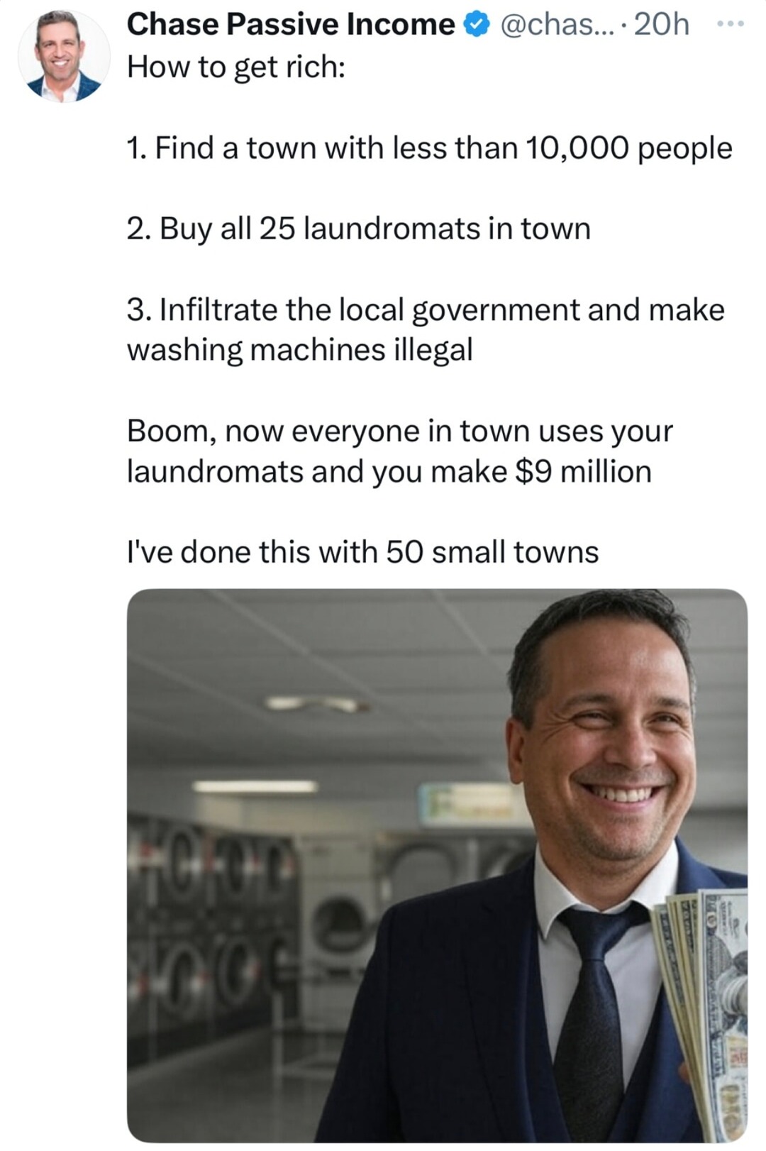 Step 1: Ban washing machines. Step 2: Profit - meme