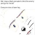 Uses a flash grenade to blind the enemy and go for the kill