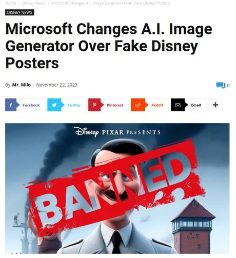 Microsoft changes AI Image generator over the pixar AI images - meme