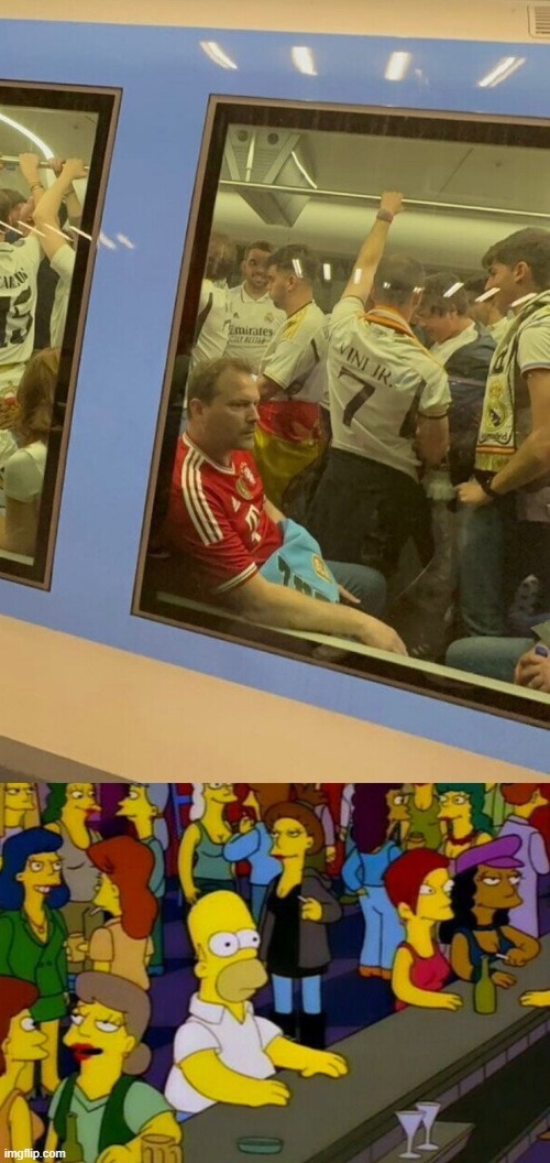 Hincha del Bayern es homer en esta foto con el metro lleno de madridistas - meme