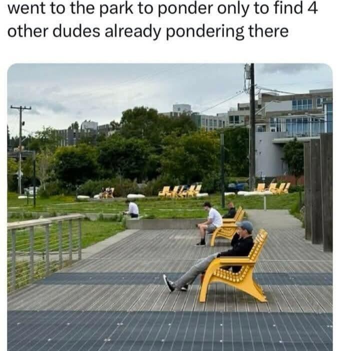 Went to the park to overthink, found the overthinking squad already there - meme