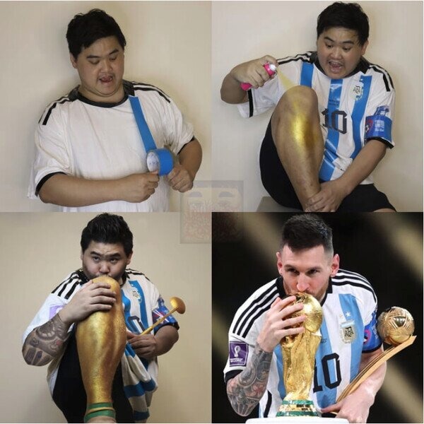 Cosplay de Messi y la copa del mundo - meme