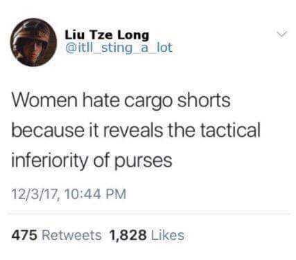 Why women hate cargo shorts - meme