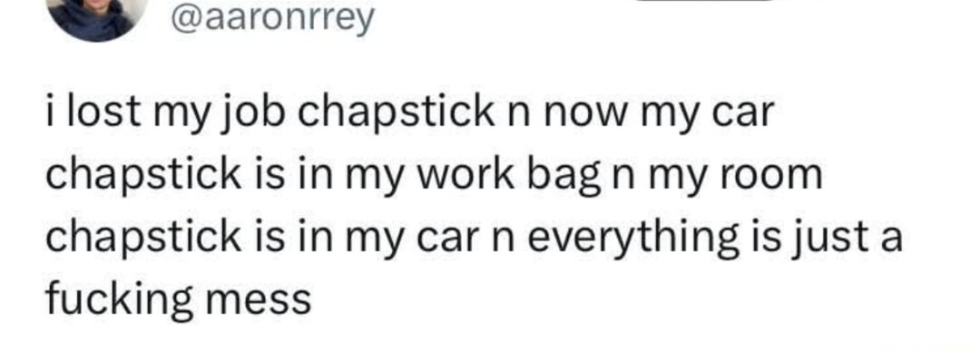 Lost my job and now all my chapsticks are in exile - meme