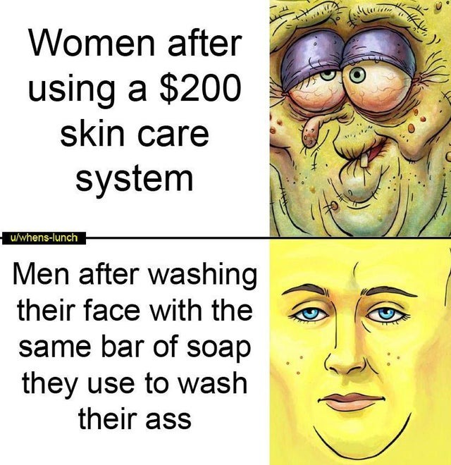 skincare vs bar of soap - meme