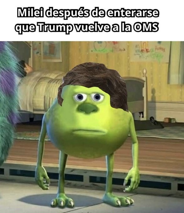 Milei después de enterarse que Trump vuelve a la OMS - meme