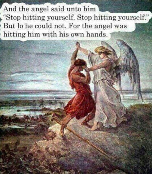Stop hitting yourself. - meme