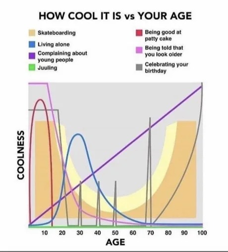 How cool it is vs your age - meme
