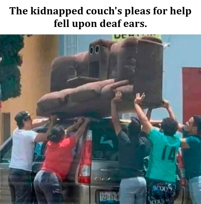 ﻿The kidnapped couch’s pleas for help fell upon deaf ears DG 14 Hetl Fcoly