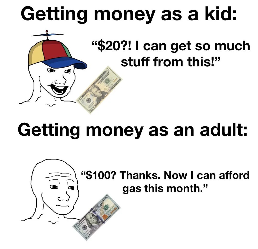 Getting money as an adult - meme