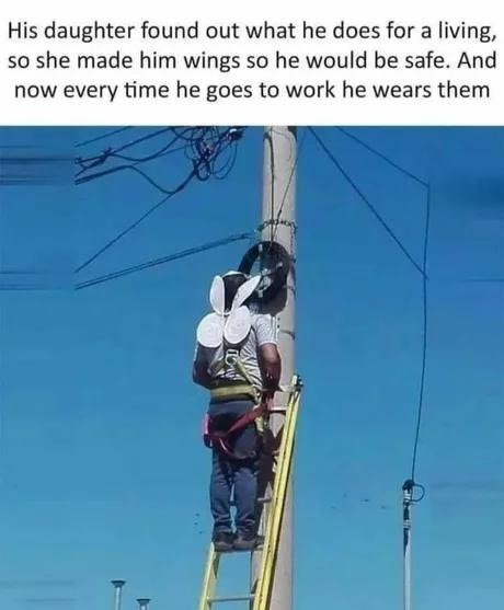 His daughter gave him wings so he doesn’t die at work and now I’m crying - meme
