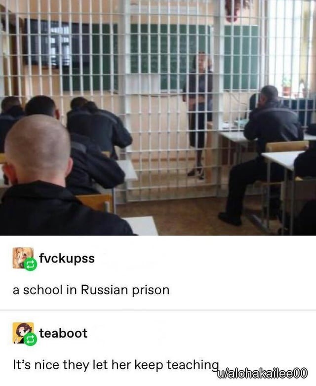 Russian prison school lets her keep teaching?? Wild arc - meme