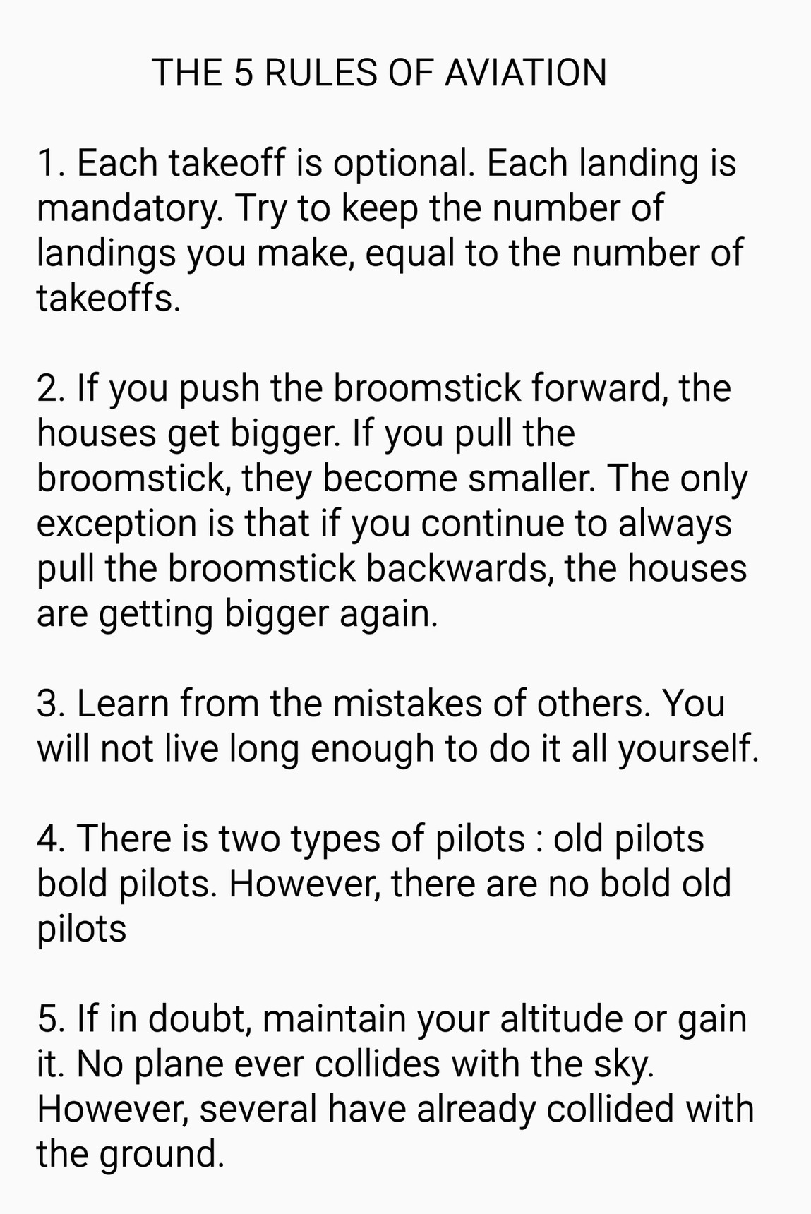 5 Rules of Aviation - meme