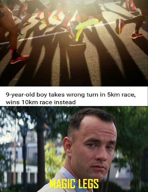 9 year old boy takes wrong turn in 5km race, wins 10km race instead - meme