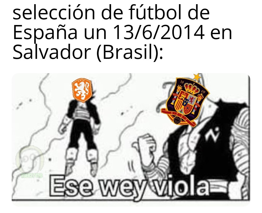 Contexto: España se enfrento a Holanda en el grupo B de el mundial de fútbol Brasil 2014. Resultado: 5-1 a favor de los holandeses - meme