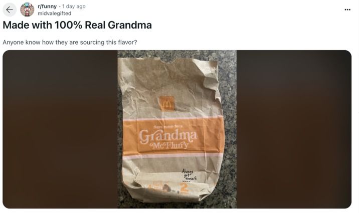 Grandma McFlurry by Mcdonalds - meme