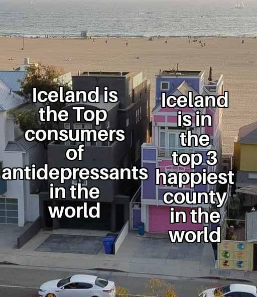 Iceland: The happiest country in the world... guess antidepressants help too? - meme