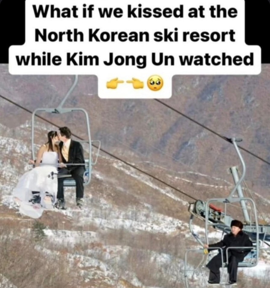 Kissing at the North Korean ski resort challenge - meme