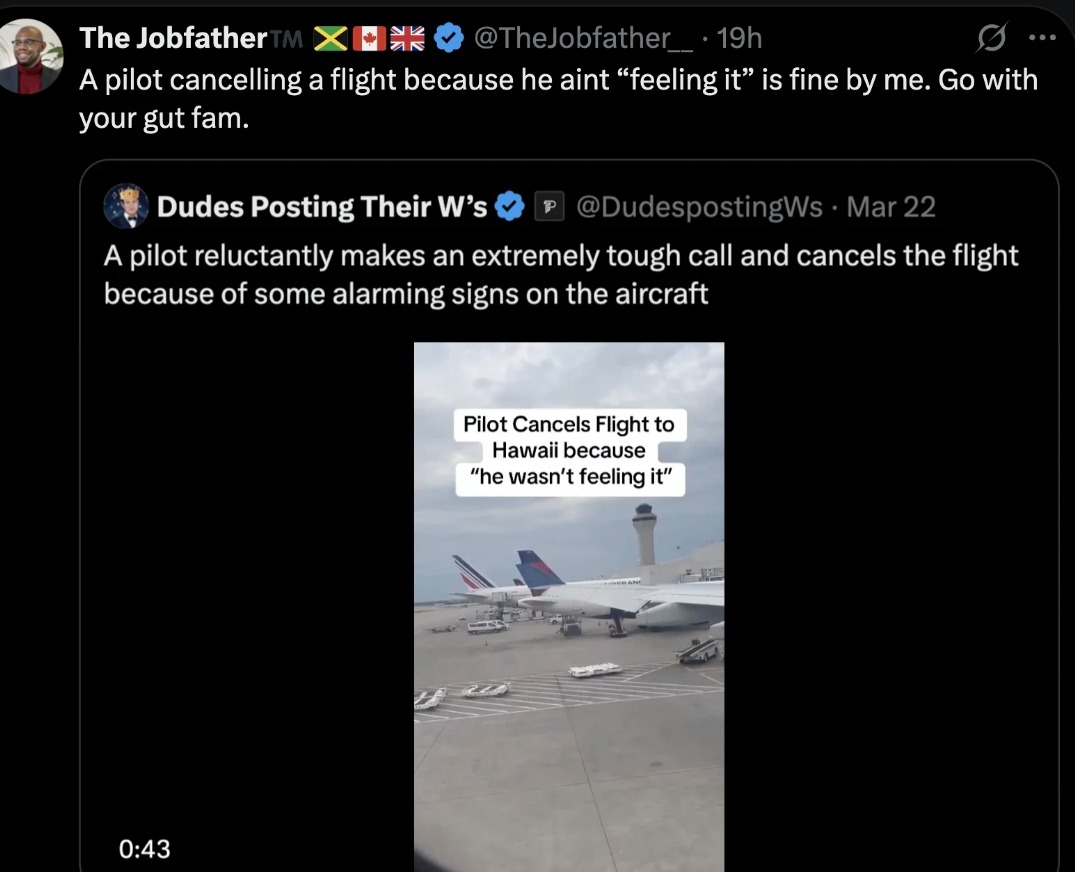 Pilot cancels flight because he ‘wasn’t feeling it.’ Now that’s some serious gut instinct - meme