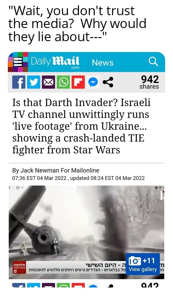 The media would never lie.  TIE fighters are obviously real now. - meme