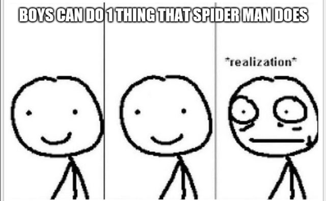 Boys can do 1 thing that spider man does - meme