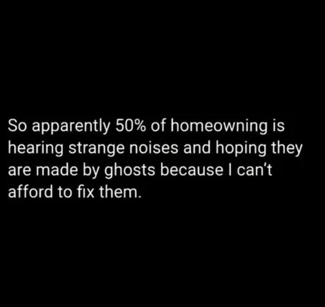 Homeownership is just praying those noises are friendly ghosts - meme