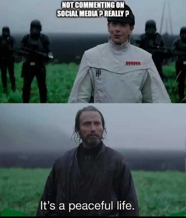 Not commenting online is true inner peace - meme