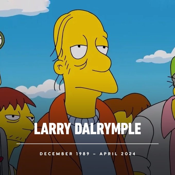 Larry Dalrymple a regular at Moe's Tavern in The Simpsons passed away in the latest episode - meme
