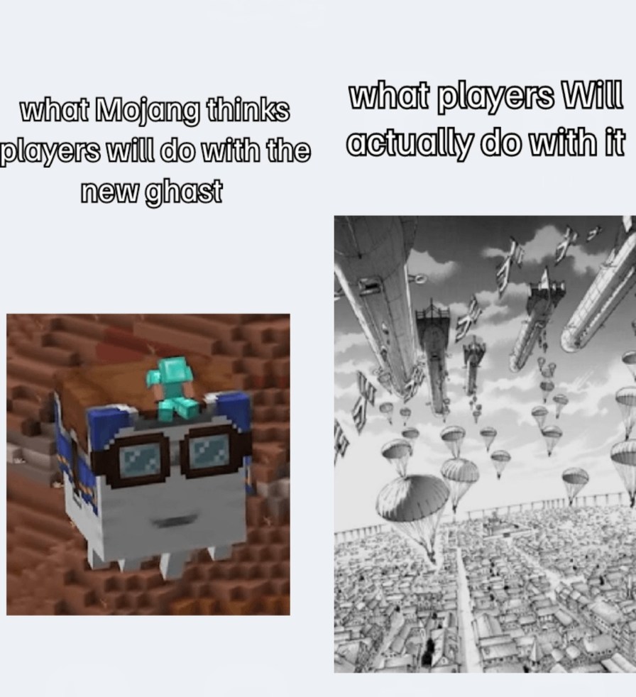 What Mojang thinks players do vs what we actually build with new blocks - meme