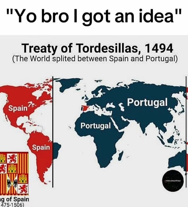 When Spain and Portugal decided to split the world like a pizza - meme