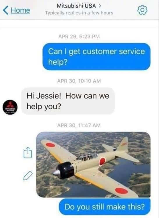 Mitsubishi replying 10 days later like nothing happened - meme