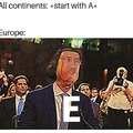 All continents start with A except for Europe