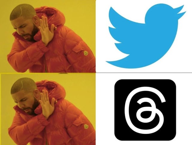 Twitter and Threads with the perfect Drake format - meme