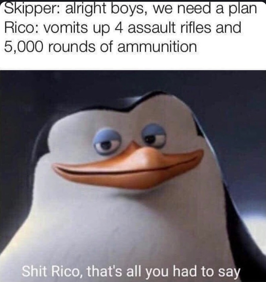 Skipper’s got a plan, Rico’s got the firepower - meme