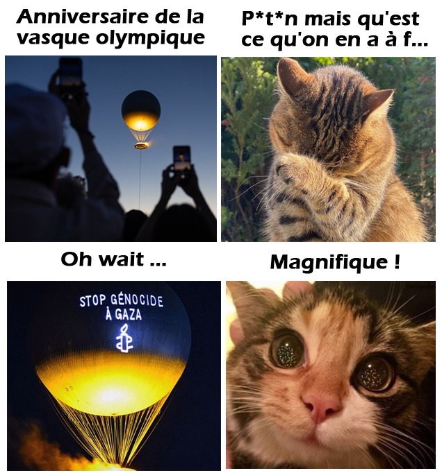 Amnesty projette un message sur la vasque olympique - meme