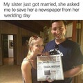 Sister's marriage newspaper