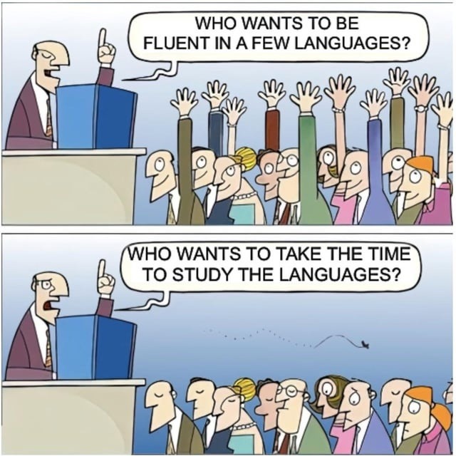 Wants to speak five languages, studies zero - meme